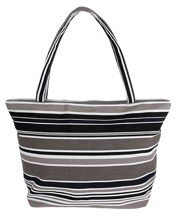 Gümüş Gri Marin Esintili Hasır Şapka ve Siyah-Beyaz Çizgili Plaj Çantası Seti  6240-1928