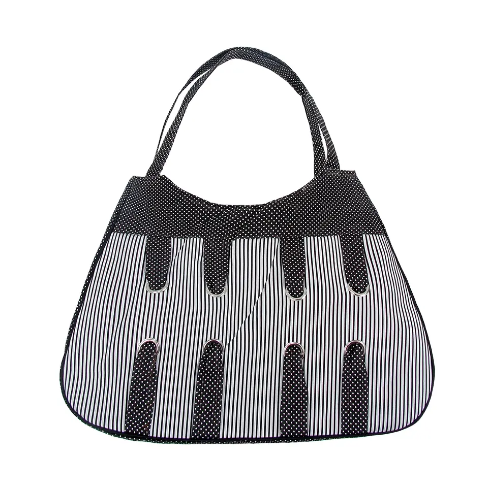 Bohem Çiçekli Hasır Şapka ve Puantiyeli/Çizgili Modern Çanta Seti 1317-1336