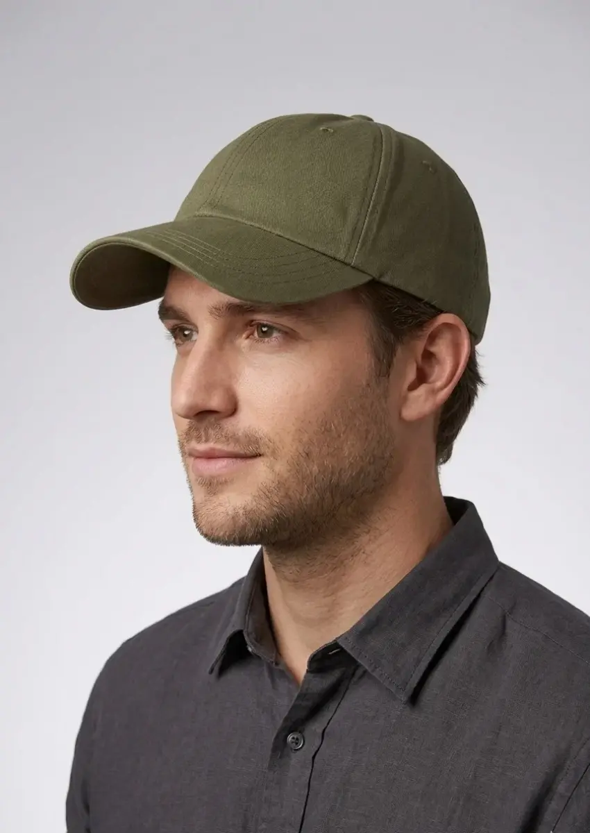 Haki Renk Basic Erkek Kep Şapka | Klasik Pamuklu Beyzbol Şapkası