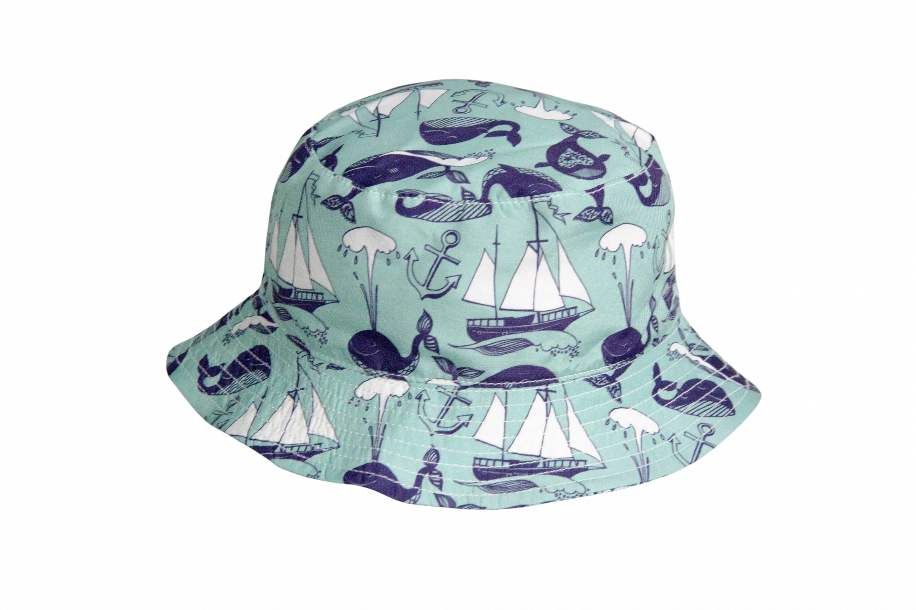 Çift Taraflı Denizci Desenli Bucket Şapka | Balina ve Çapa Detaylı -9906