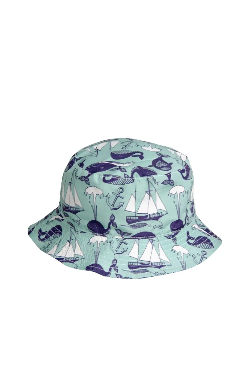 Çift Taraflı Denizci Desenli Bucket Şapka | Balina ve Çapa Detaylı -9906