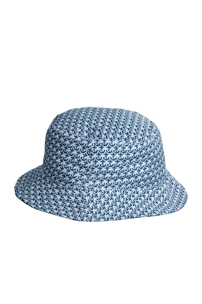 Çift Taraflı Denizci Desenli Bucket Şapka | Balina ve Çapa Detaylı -9906
