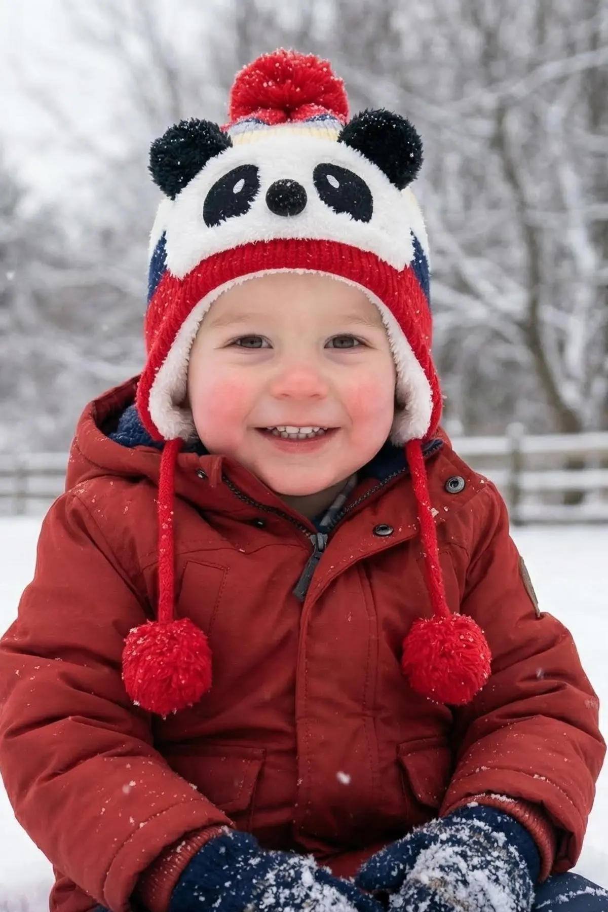 Bay Şapkacı - Sevimli Panda Tasarımlı Unisex Çocuk Kışlık Bere - 5900