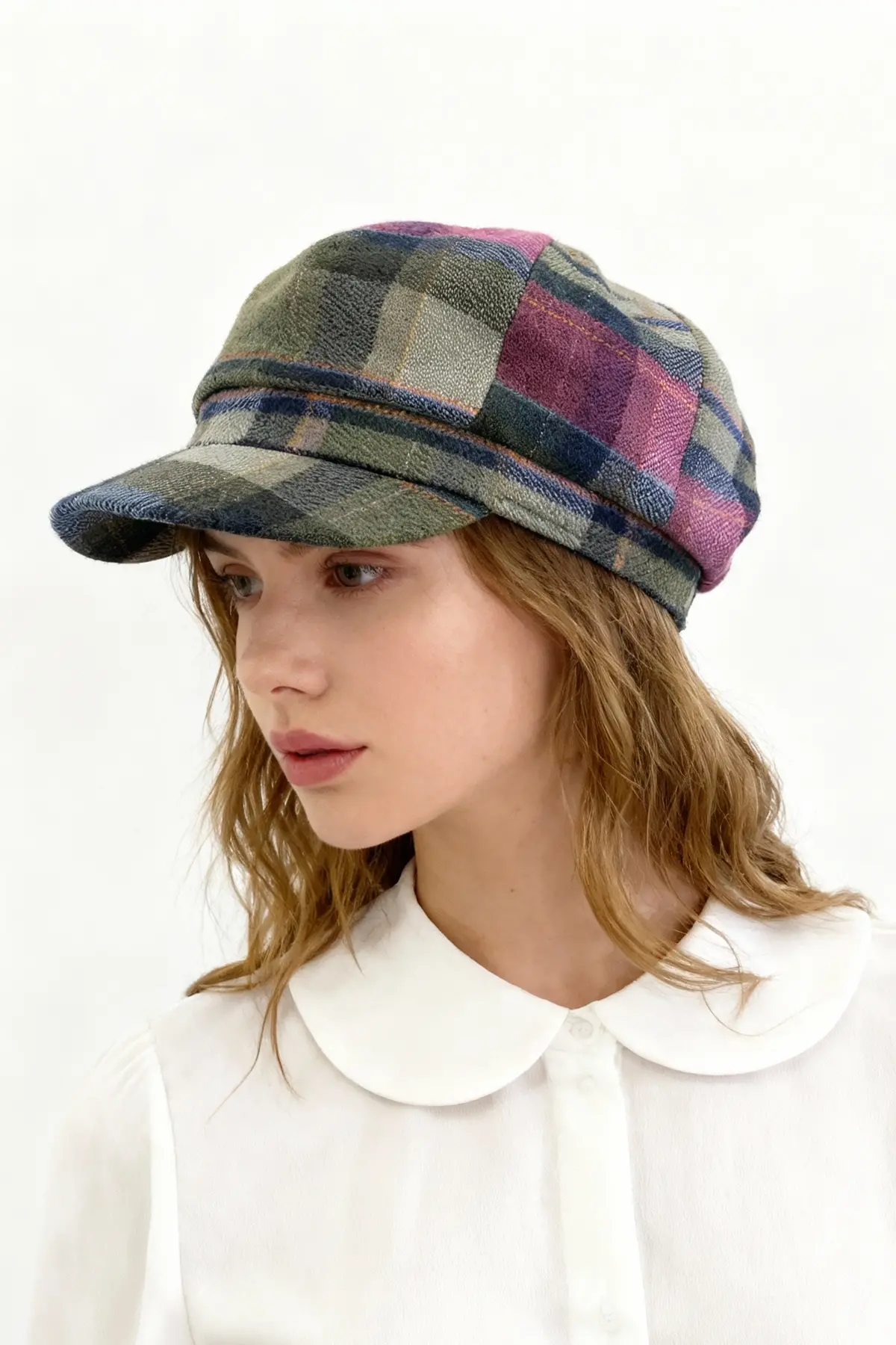 Ekose Kadın Kaptan Şapka