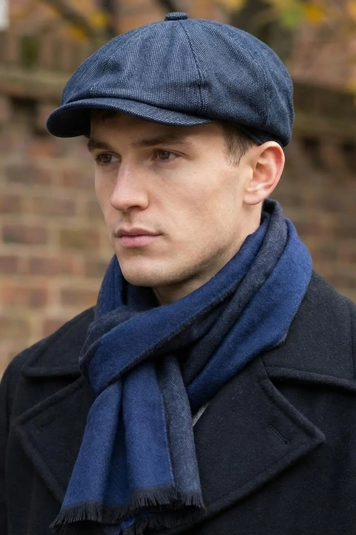 Erkek Peaky Blinders İngiliz Driver Kasket Çizgili Lacivert ve kaşkol 7404