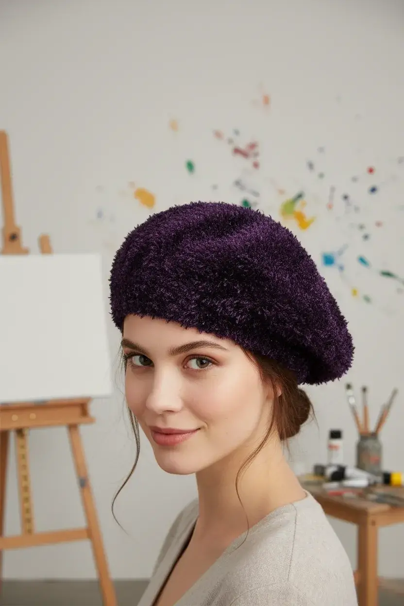 Kadın Mor Ressam Şapkası 4822