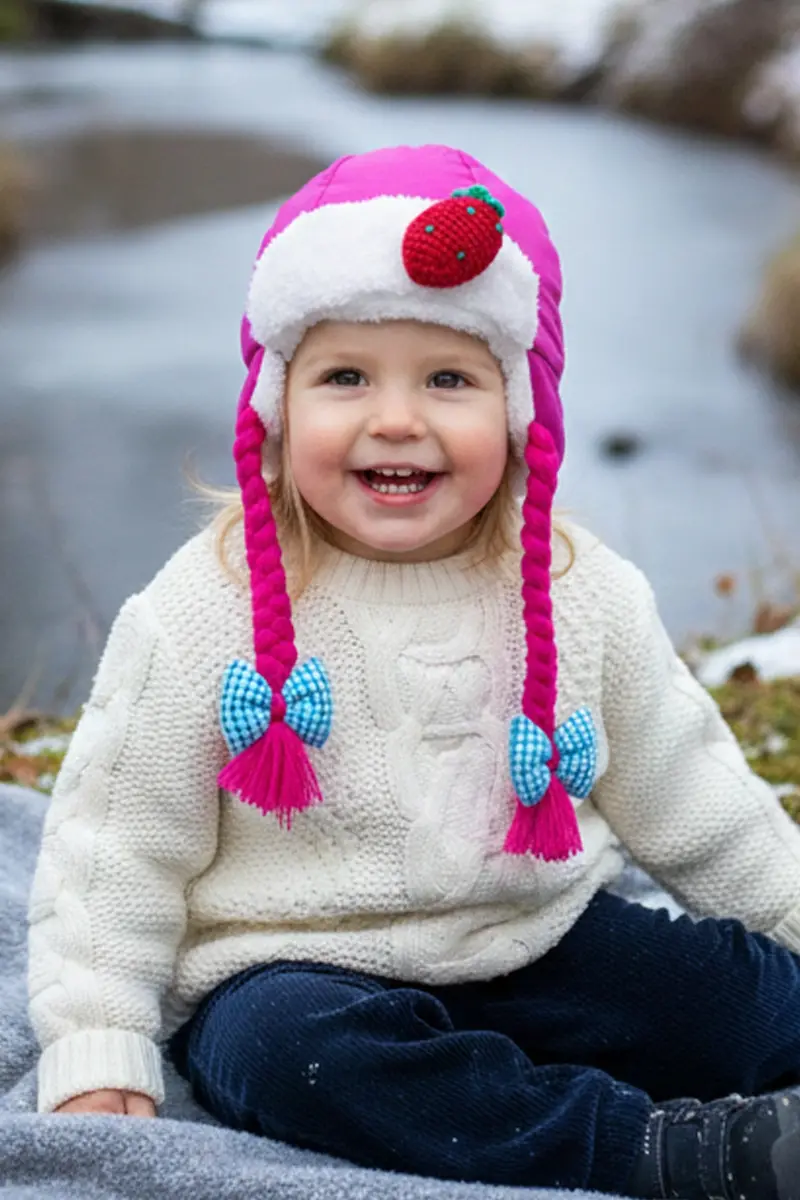 Kız Bebek Saç Örgülü Pembe Şapka 7115