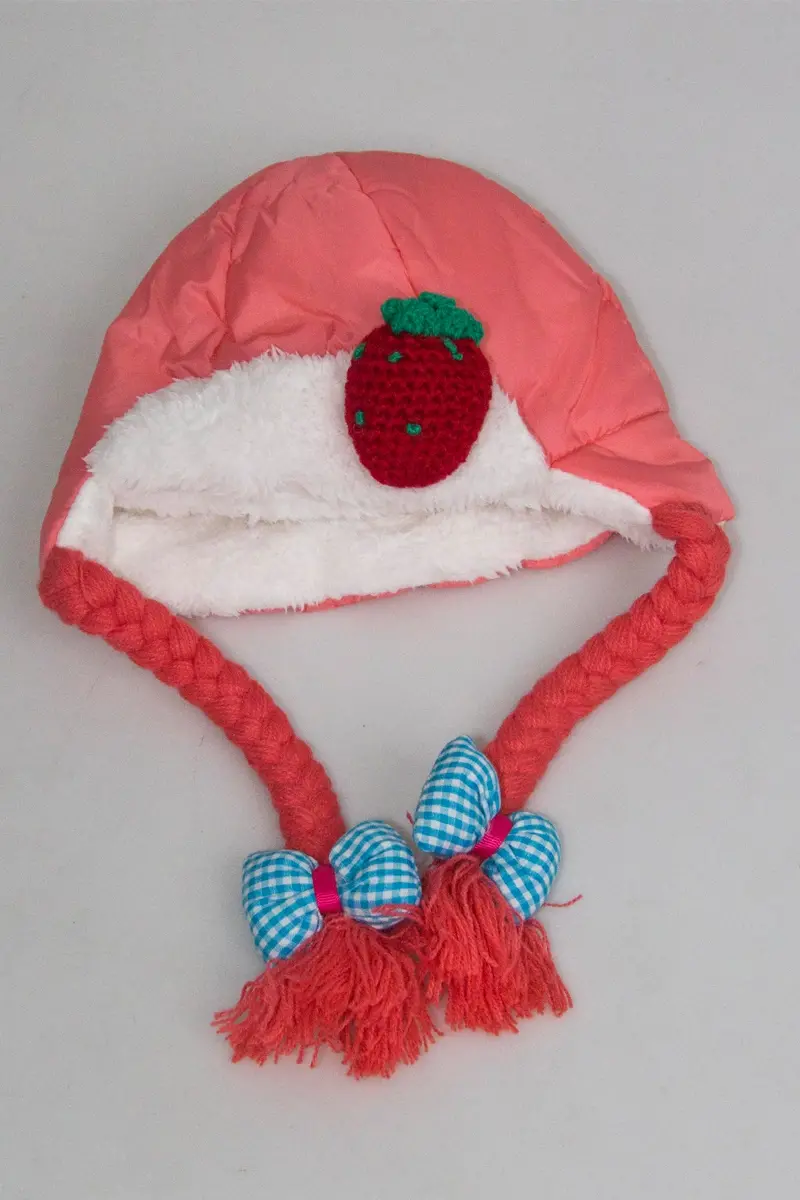 Kız Bebek Saç Örgülü Pembe Şapka 7115