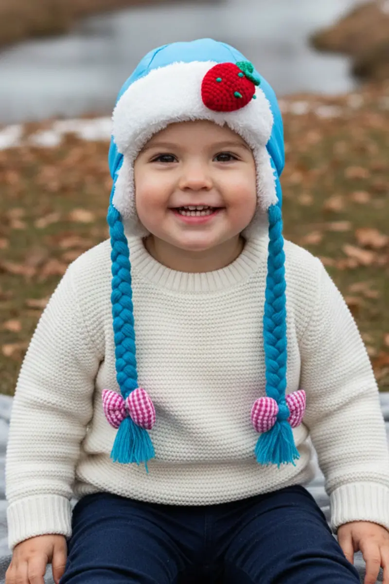 Kız Bebek Saç Örgülü Pembe Şapka 7115