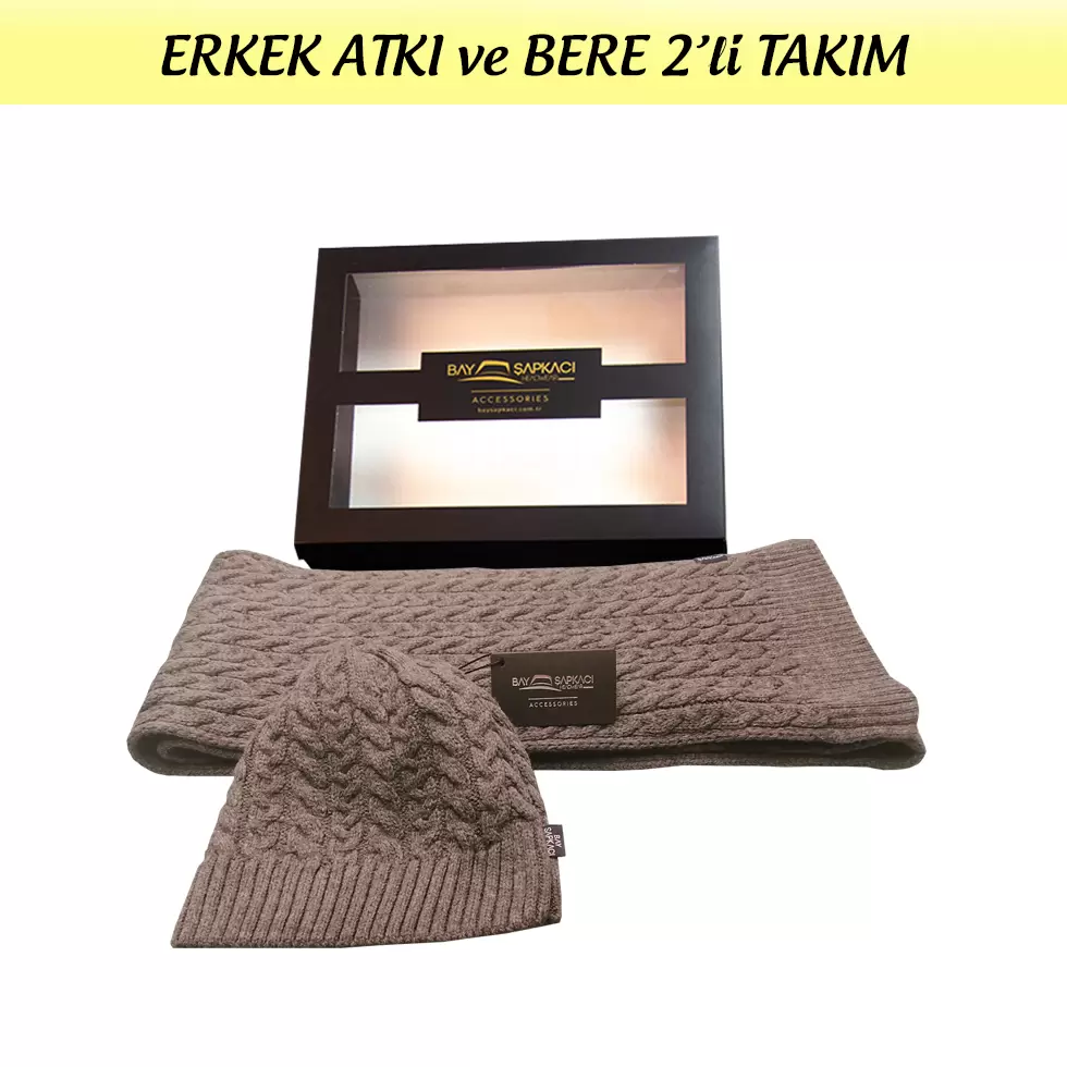 Erkek Atkı ve Bere 2li Takım Gri 7569