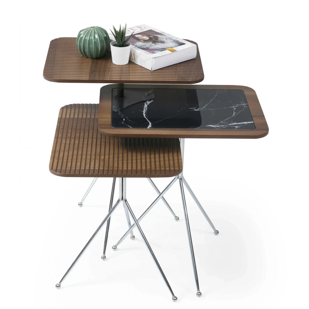 Diamond Zigon Sehpa (Ceviz-Siyah) Krom Ayak