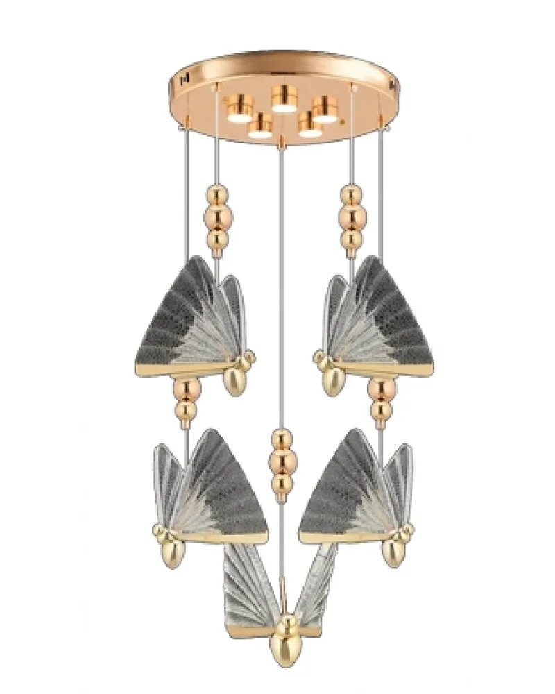 Kelebek 3 Renk Led 5Li Modern Gold Kasa Lüks Avize