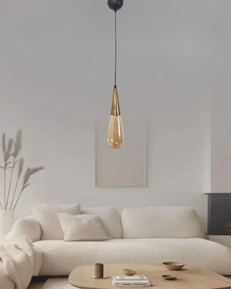 Damla Bal Cam Eskitme Metal Gövde Her Alana Uygun Lüks Dekoratif Tekli Sarkıt Avize