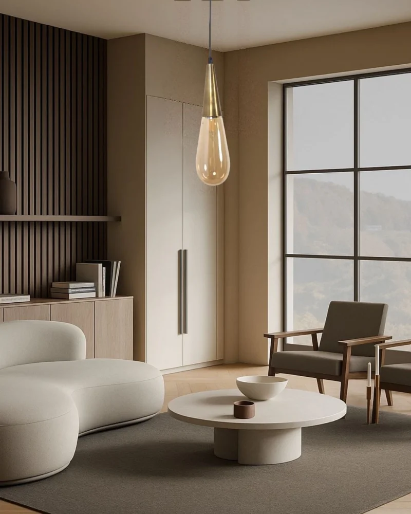 Damla Bal Cam Eskitme Metal Gövde Her Alana Uygun Lüks Dekoratif Tekli Sarkıt Avize