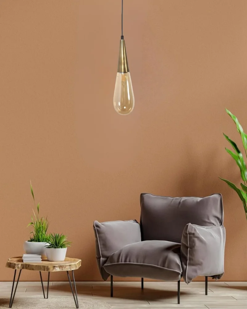 Damla Bal Cam Eskitme Metal Gövde Her Alana Uygun Lüks Dekoratif Tekli Sarkıt Avize