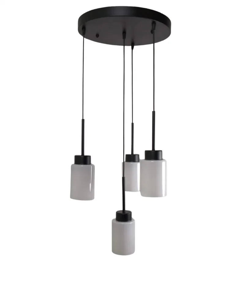 Aristo 4Lü Beyaz Cam Siyah Metal Gövde Modern, Lüks Dekoratif Sarkıt Avize