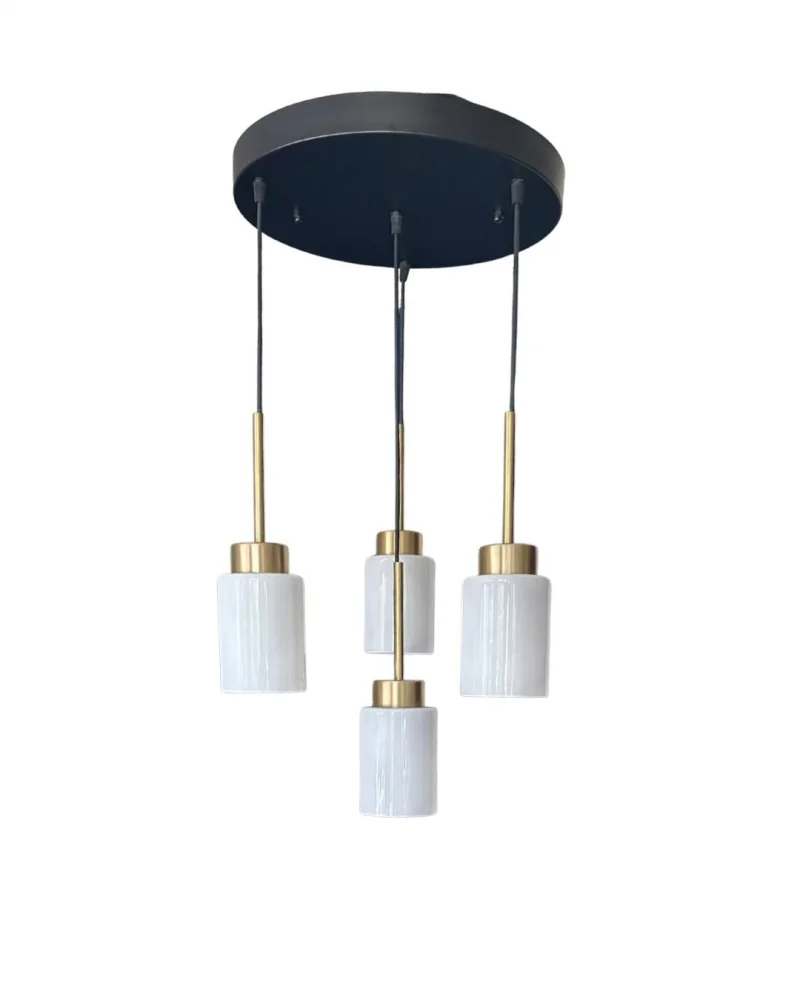 Aristo 4Lü Beyaz Cam Eskitme Metal Gövde Modern, Lüks Dekoratif Sarkıt Avize