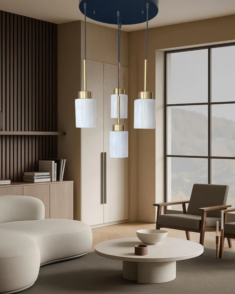 Aristo 4Lü Beyaz Cam Eskitme Metal Gövde Modern, Lüks Dekoratif Sarkıt Avize