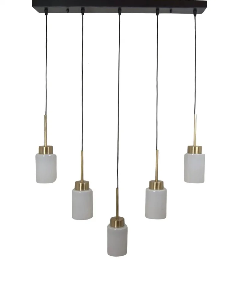 Aristo 5li Sıralı Beyaz Cam Eskitme Modern Sarkıt Avize