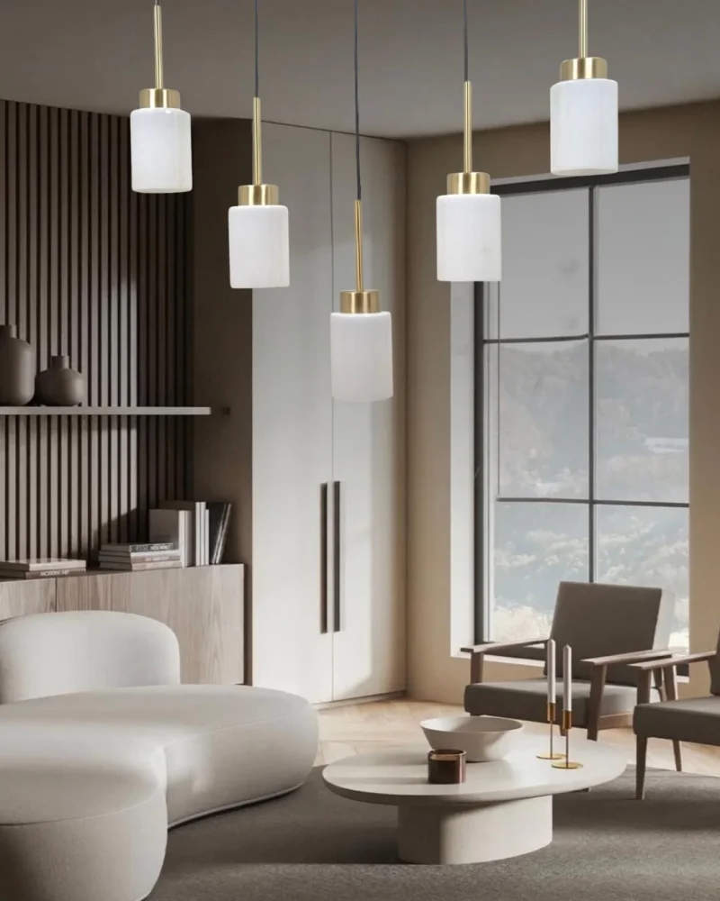 Aristo 5li Sıralı Beyaz Cam Eskitme Modern Sarkıt Avize