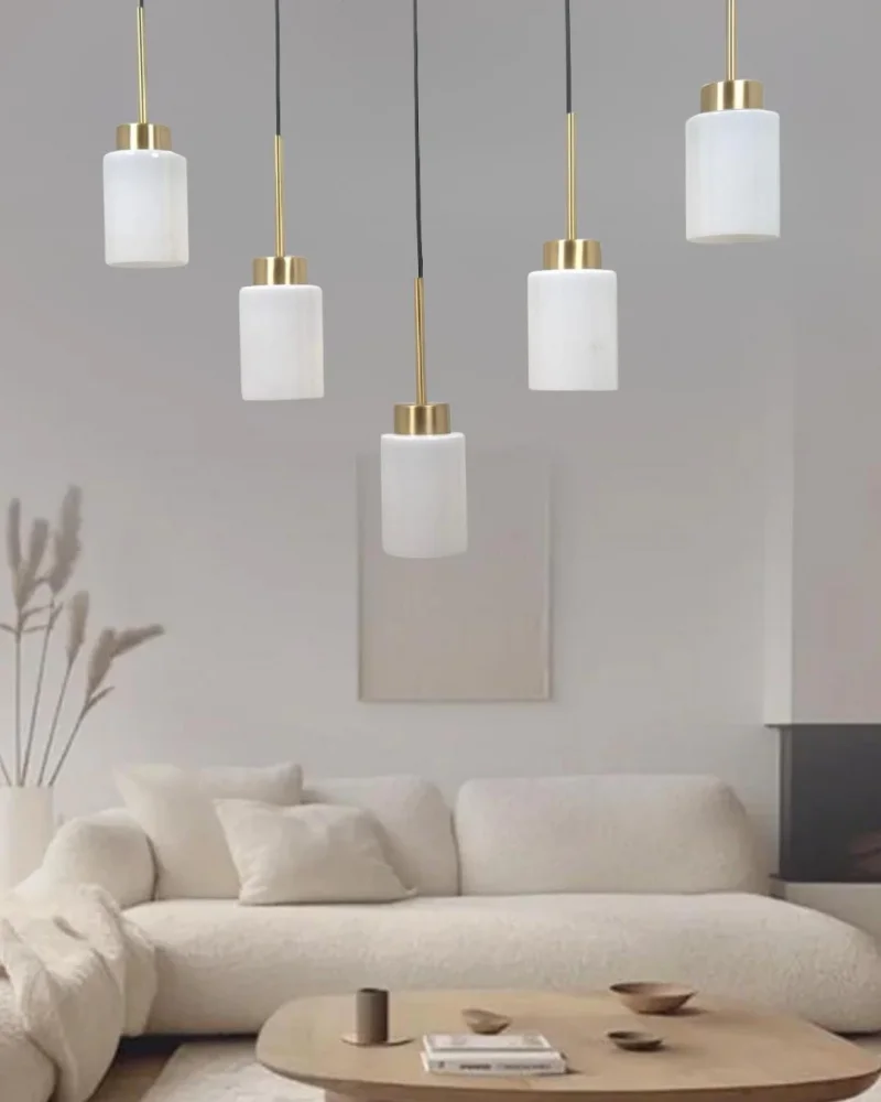 Aristo 5li Sıralı Beyaz Cam Eskitme Modern Sarkıt Avize