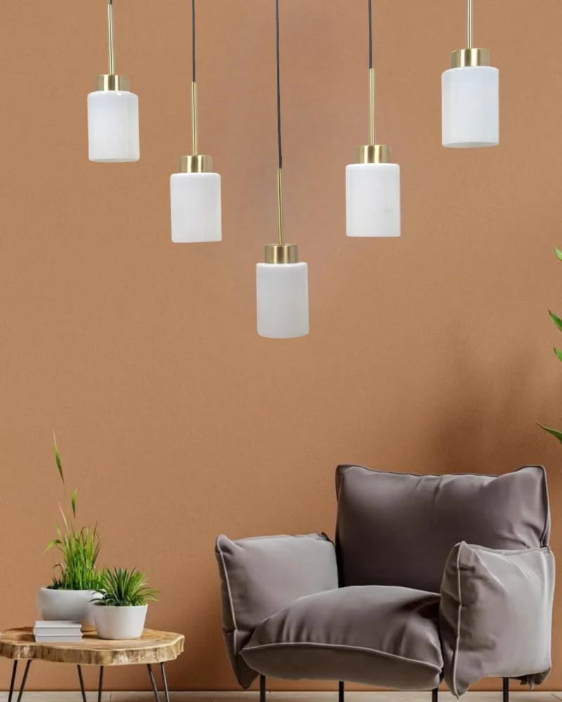 Aristo 5li Sıralı Beyaz Cam Eskitme Modern Sarkıt Avize