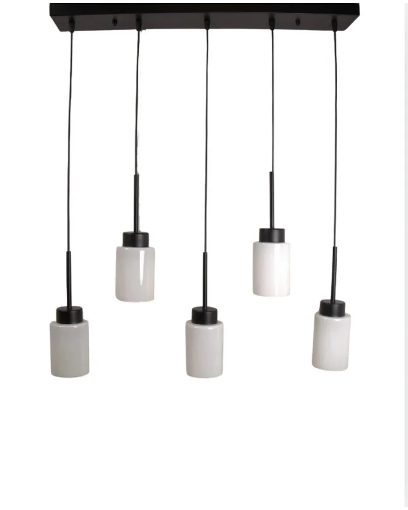 Aristo 5li Sıralı Beyaz Cam Siyah Modern Sarkıt Avize