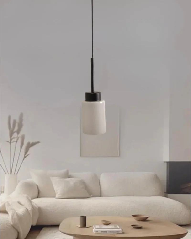 Aristo Tekli Beyaz Cam Siyah Modern Sarkıt Avize