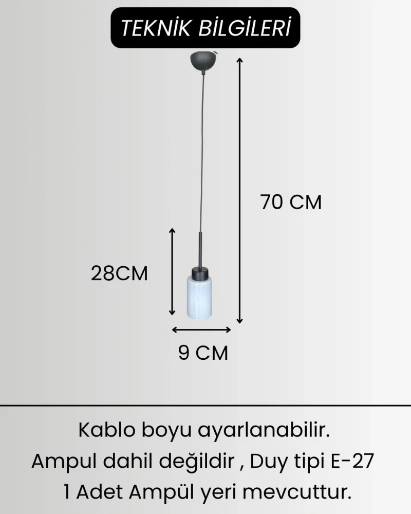 Aristo Tekli Beyaz Cam Siyah Modern Sarkıt Avize
