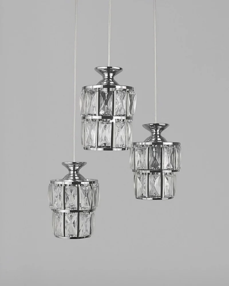 Astra 3lü Krom Kaplama Kristal Taşlı Lüks Avize