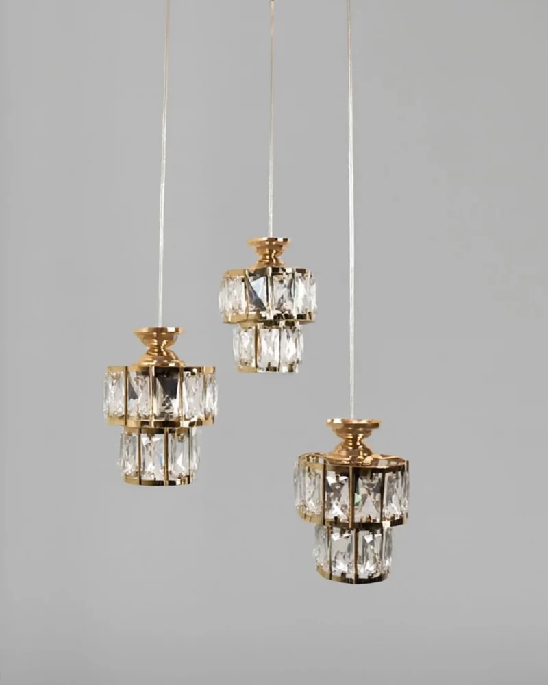 Astra 3lü Gold Kaplama Kristal Taşlı Lüks Avize