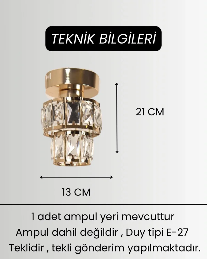 Astra Tekli Gold Kaplama Kristal Taşlı Sarkıt Avize