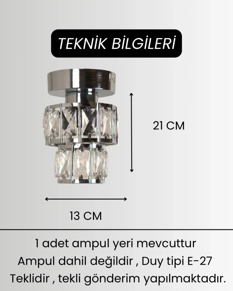 Astra Tekli Krom Kaplama Kristal Taşlı Sarkıt Avize