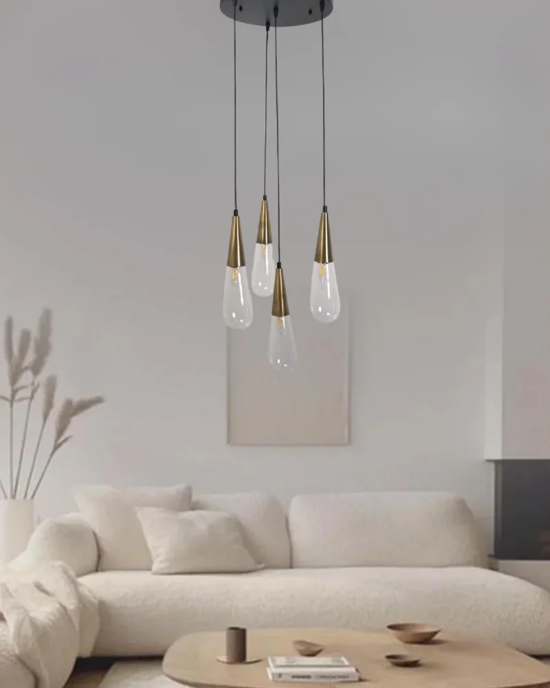 Damla Şeffaf Cam 4Lü Eskitme Yuvarlak Modern Sarkıt Avize