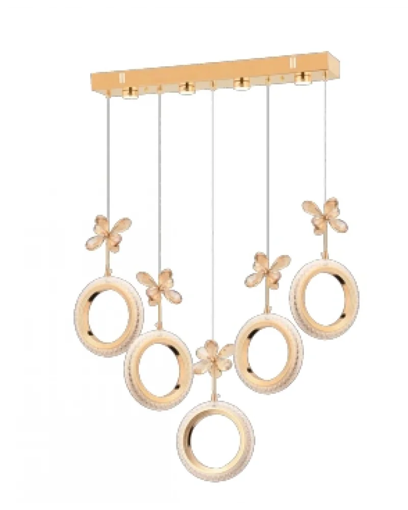 Fendi Ledli 5li Sıralı Gold Sarkıt Avize