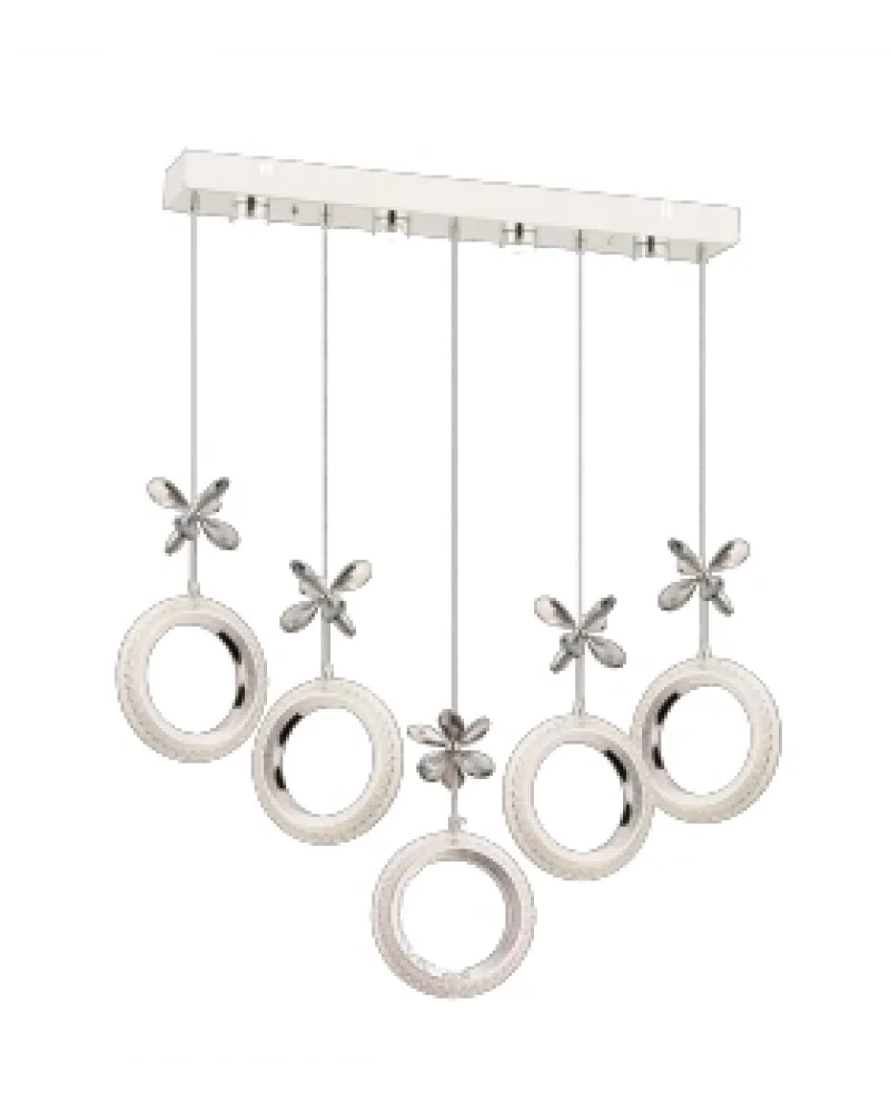 Fendi Ledli 5li Sıralı Krom Sarkıt Avize