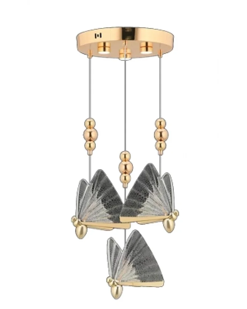 Kelebek 3 Renk Led 3Lü Modern Gold Kasa Lüks Avize