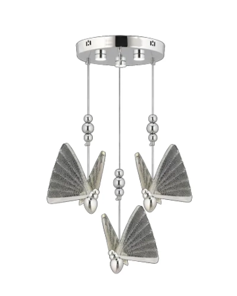 Kelebek 3 Renk Led 3Lü Modern Krom Kasa Lüks Avize