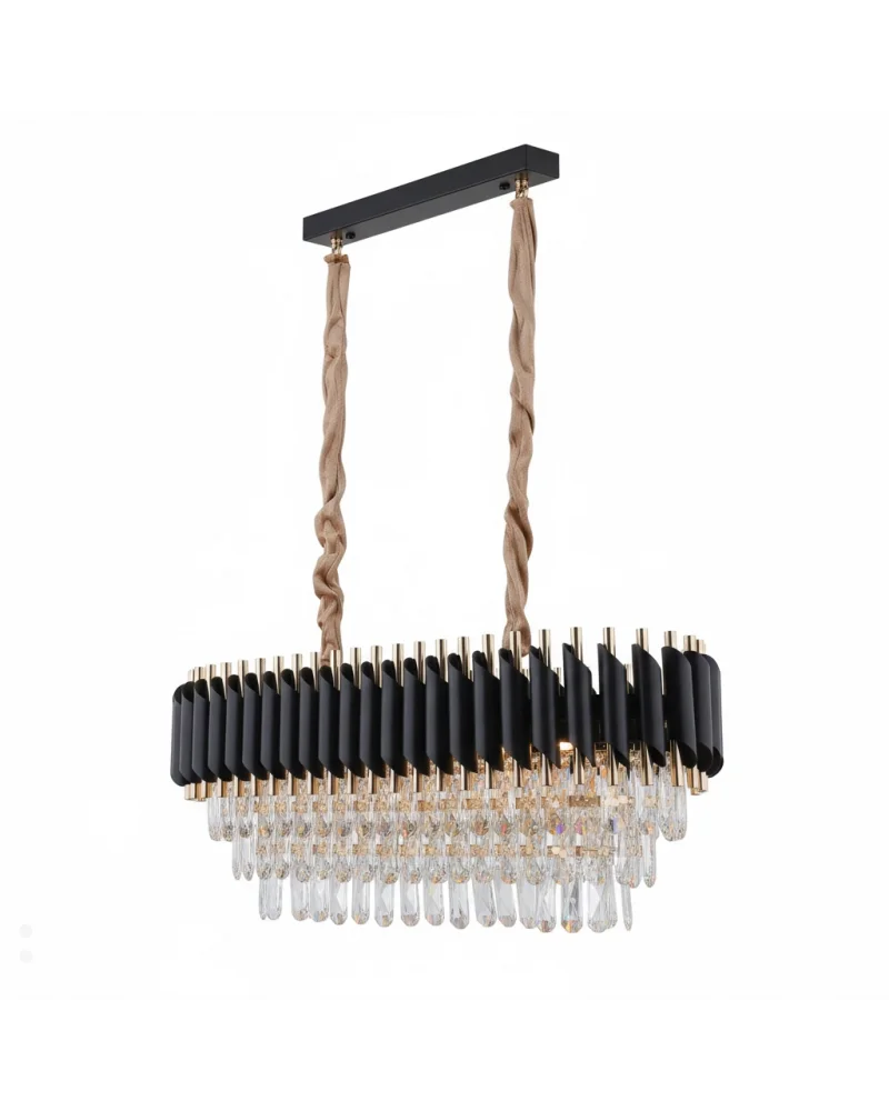 Lara Siyah-Gold Yemek Masası 80x30 Modern Taşlı Avize