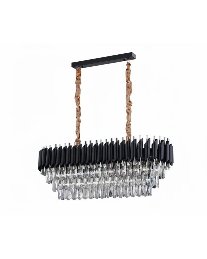 Lara Siyah-Krom Yemek Masası 80x30 Modern Taşlı Avize