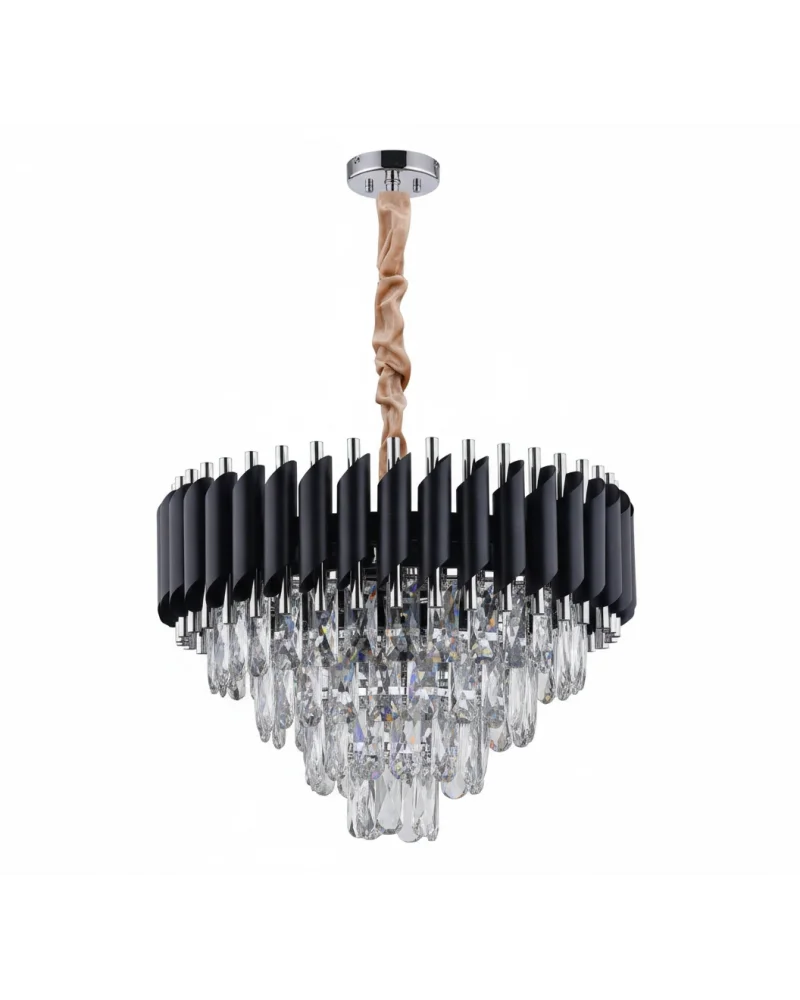 Lara Yuvarlak 45lik Siyah-Krom Modern Taşlı Avize