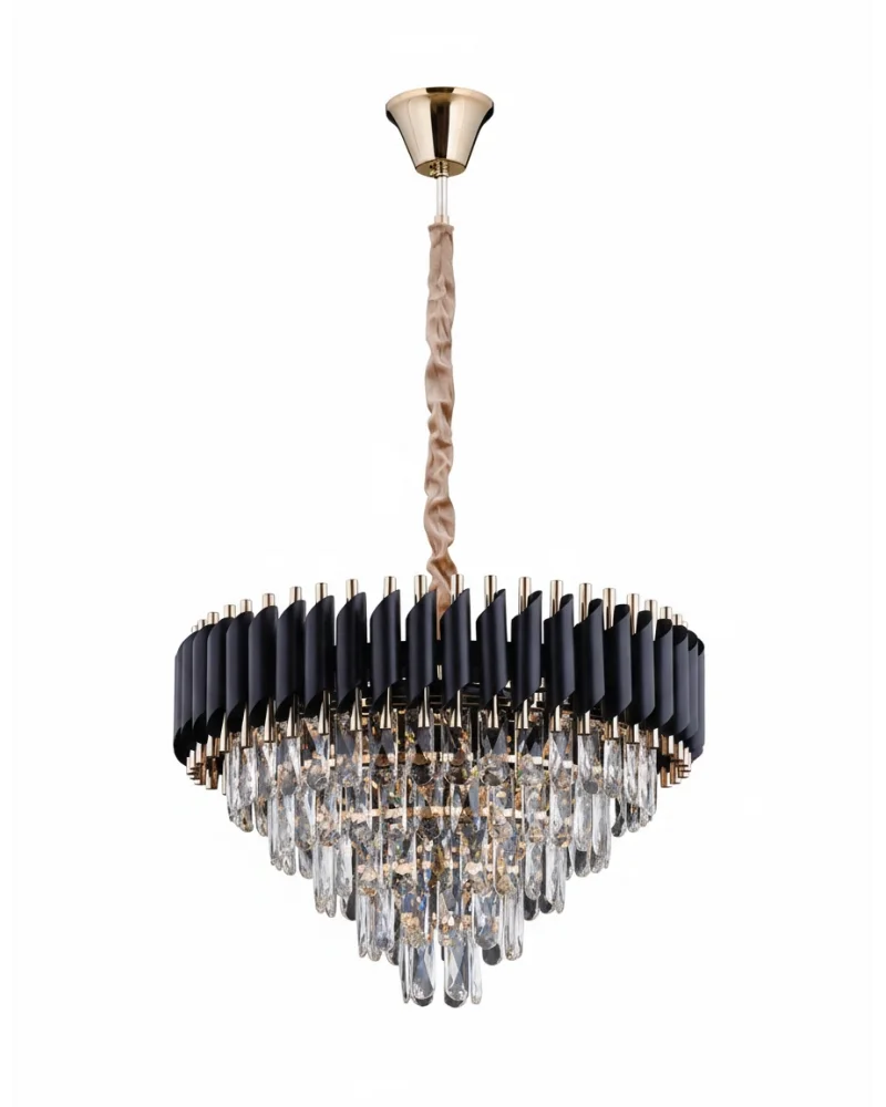 Lara Yuvarlak 55lik Siyah-Gold Modern Taşlı Avize