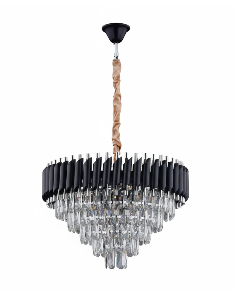 Lara Yuvarlak 55lik Siyah-Krom Modern Taşlı Avize