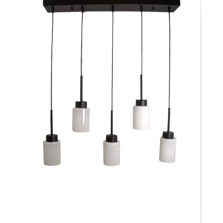 Aristo 5li Sıralı Beyaz Cam Siyah Modern Sarkıt Avize