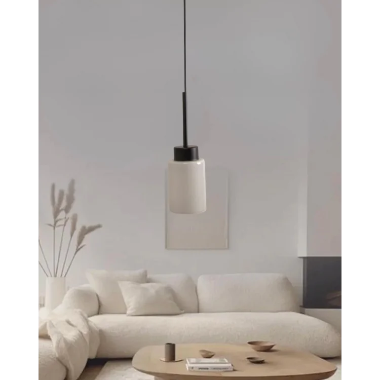 Aristo Tekli Beyaz Cam Siyah Modern Sarkıt Avize