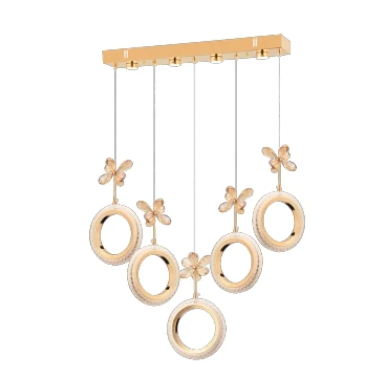 Fendi Ledli 5li Sıralı Gold Sarkıt Avize