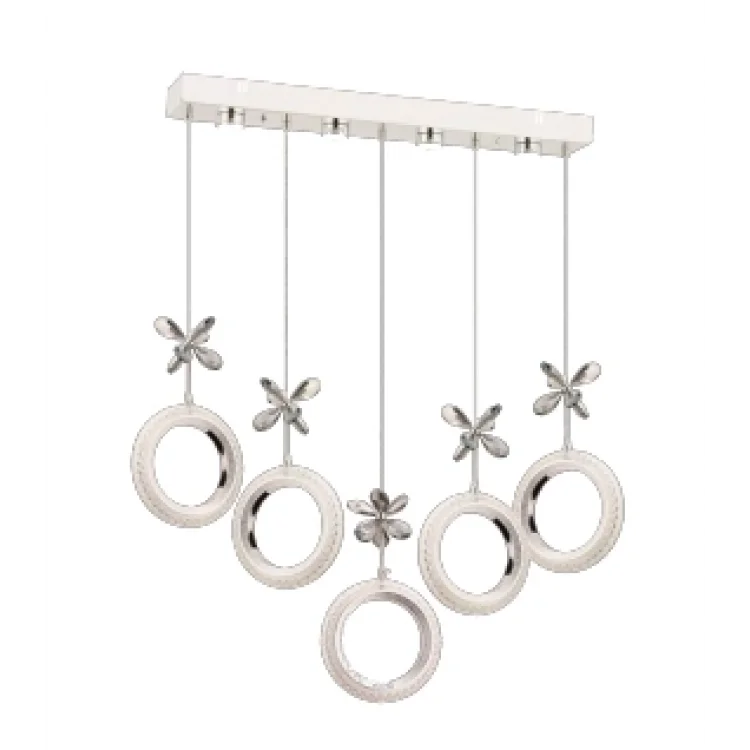 Fendi Ledli 5li Sıralı Krom Sarkıt Avize