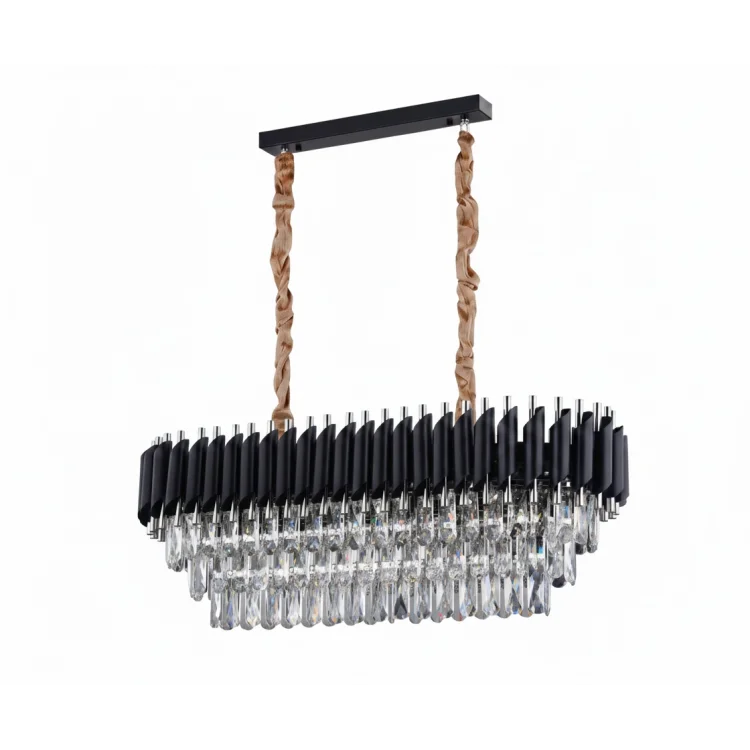 Lara Siyah-Krom Yemek Masası 80x30 Modern Taşlı Avize