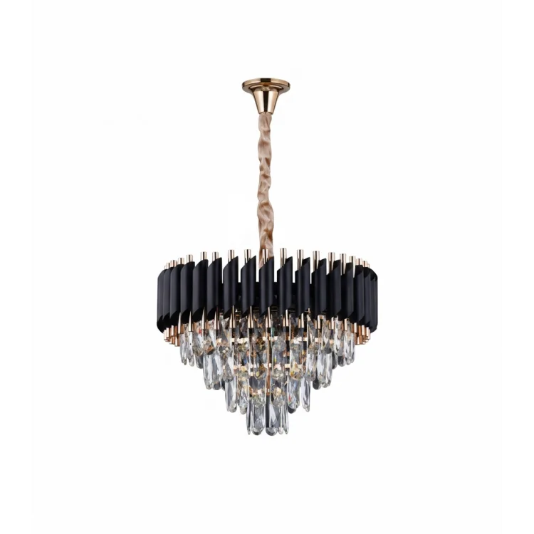 Lara Yuvarlak 45lik Siyah-Gold Modern Taşlı Avize