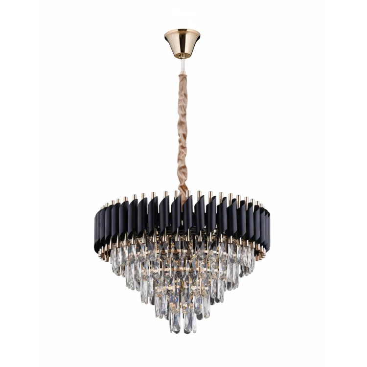 Lara Yuvarlak 55lik Siyah-Gold Modern Taşlı Avize